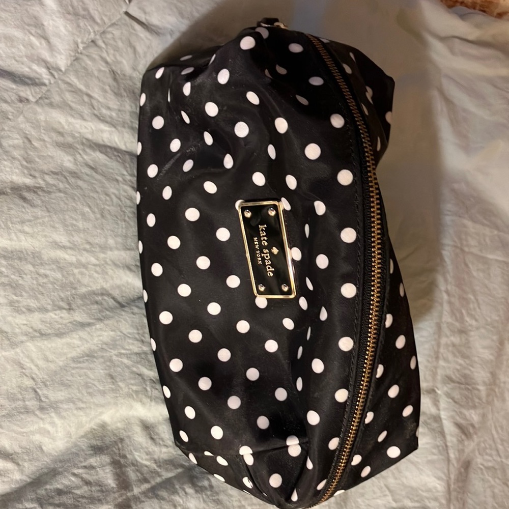 Black and white polka dot Kate Spade makeup bag